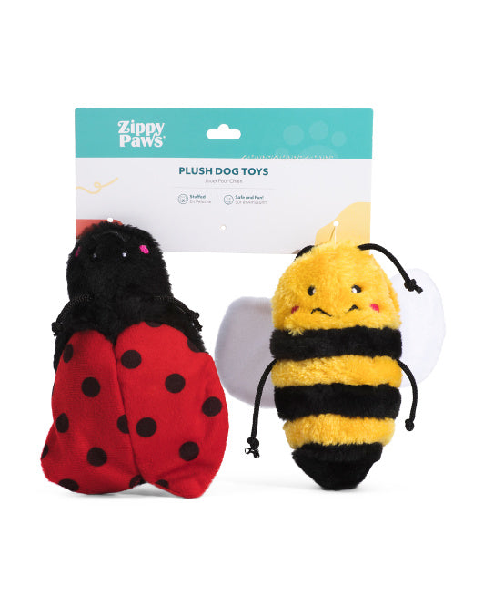 ZIPPYPAWS 2pk Crinkle Bee And Ladybug Dog Toys